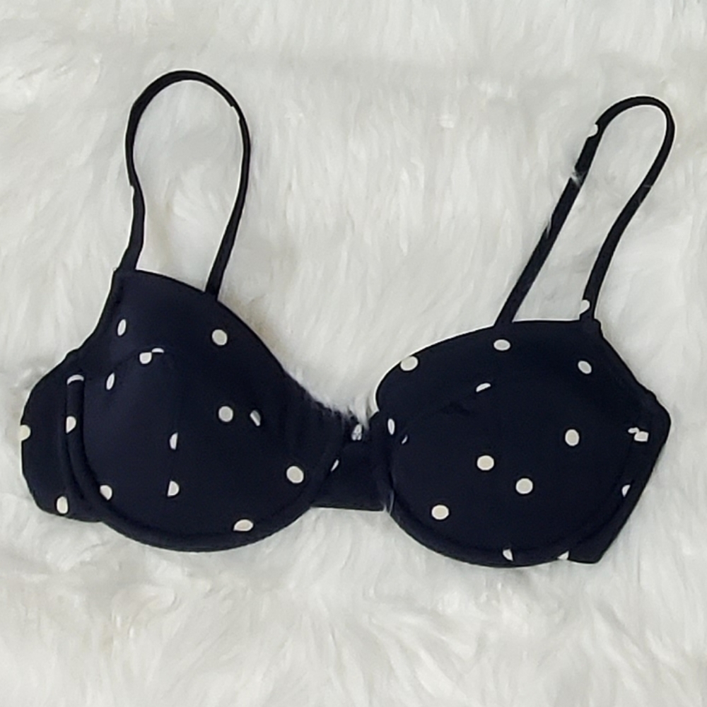 JCrew Dark Blue Polka Dot Bikini Top